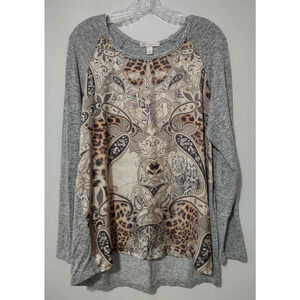 Dress Barn Grey Animal Print Paisley Blouse Size XL